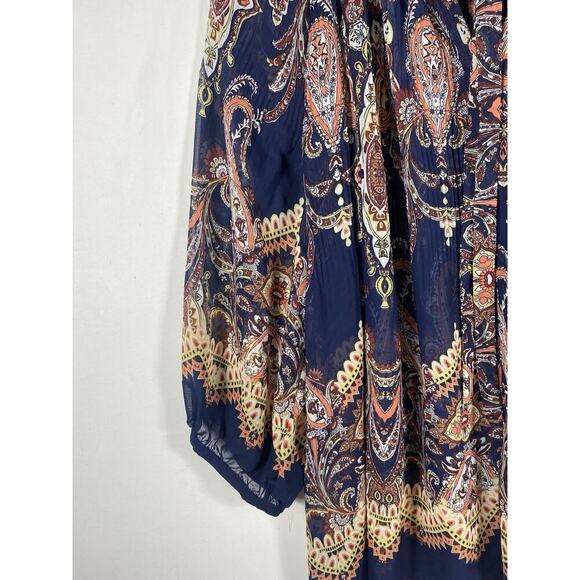 Cato Tunic Top 26/28W 4X 5X Peasant Chiffon Semi Sheer Blue Paisley Boho Artsy - Picture 2 of 16